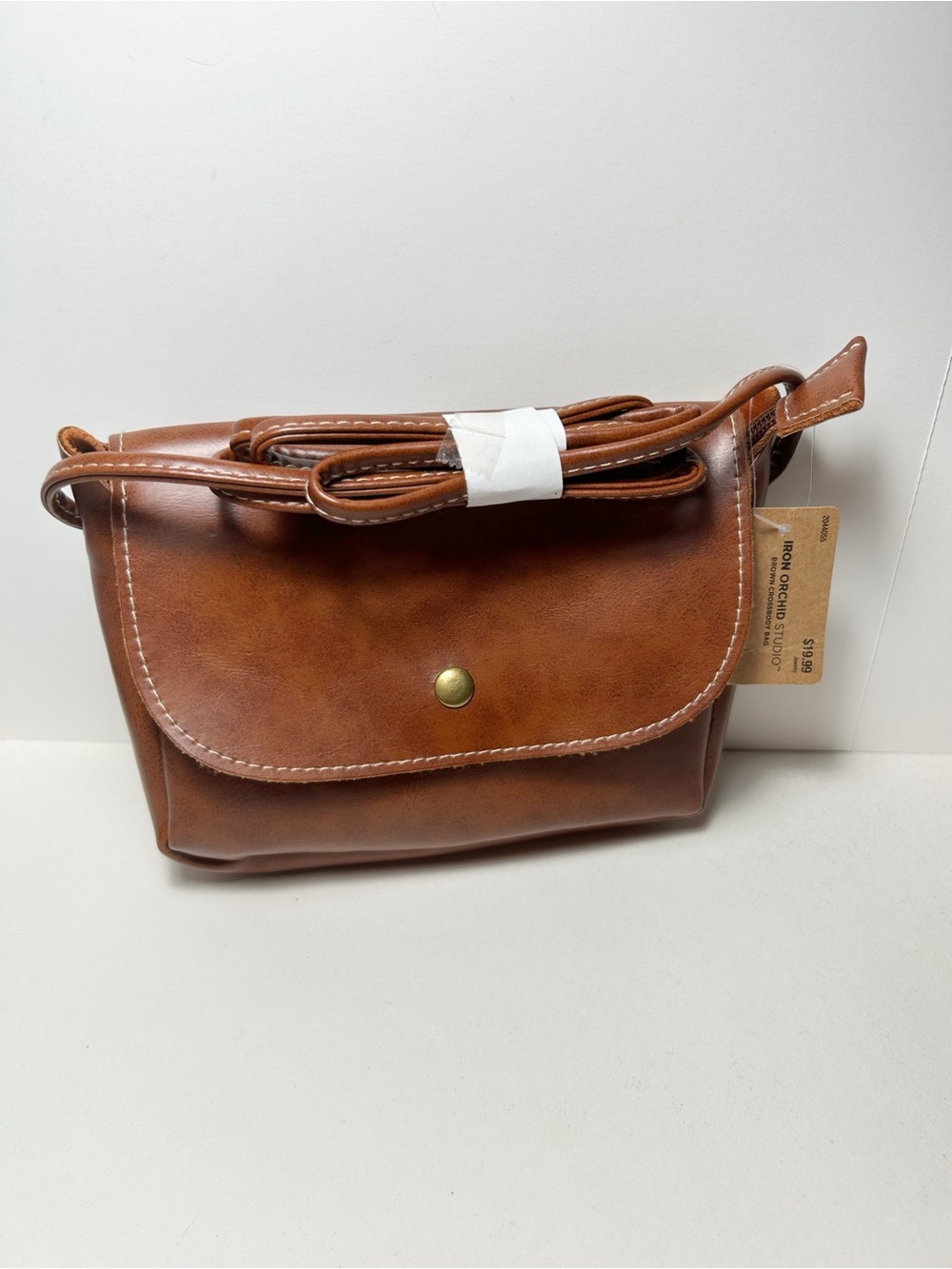 Classic Brown Faux Leather Crossbody Bag with Snap Closure, NWT